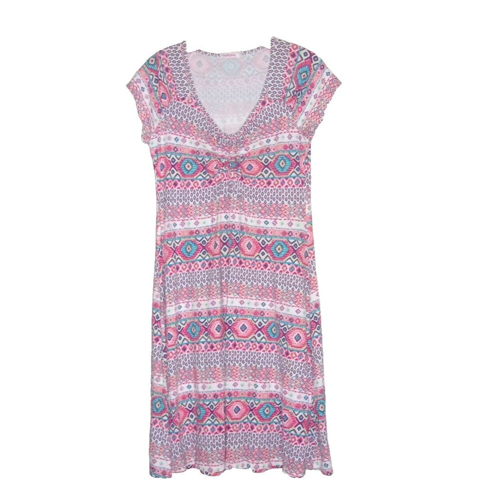 Fresh Produce Dress Pink Aztec Design Sz. S Rayon Blend Made in USA Stretchy